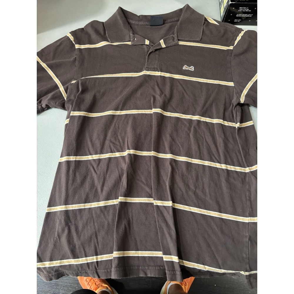 Vintage Le Tigre Polo Shirt Adult Large Brown Stripes Y2K Frat boy